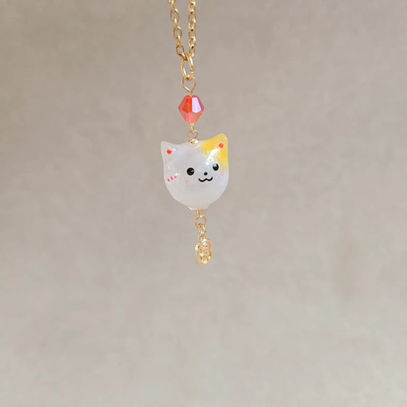 妍语手作 不锈钢 项链 春节圆滚滚招财猫 马年 招财 招福 新年 - 项链 - 树脂 橘色