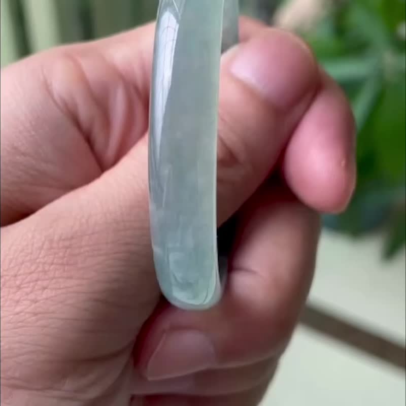 冰种 天然翡翠 缅甸 A玉 玉镯 • 冰种冰蓝雪花棉翡翠福镯 - 手链/手环 - 玉石 蓝色