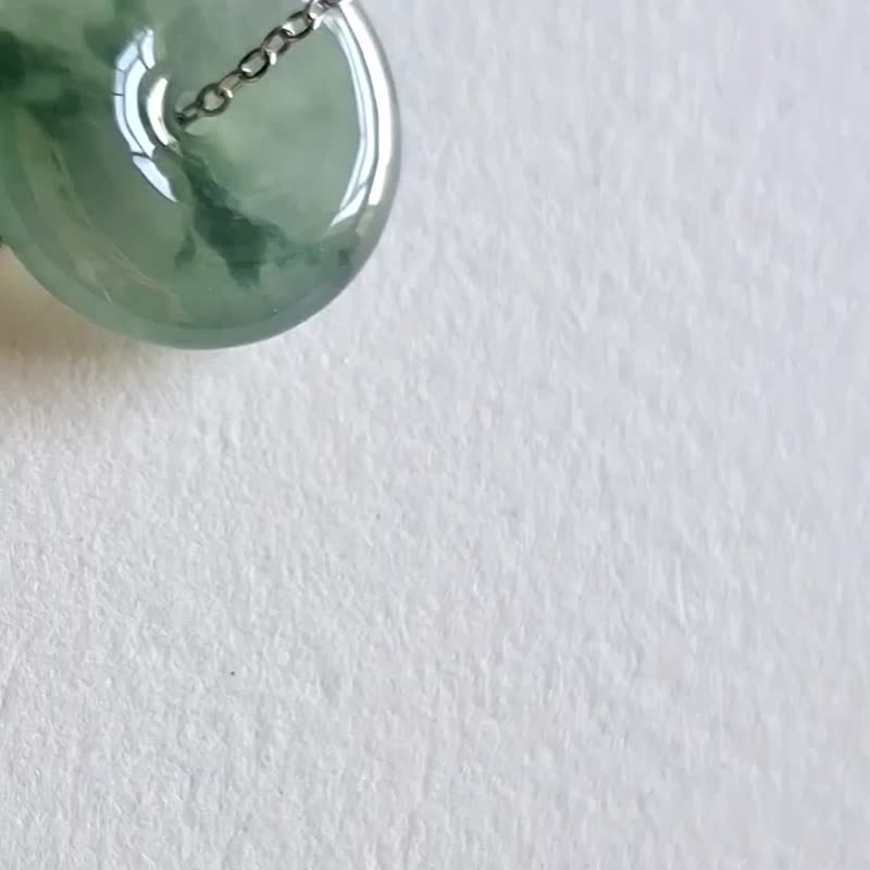 天然缅甸翡翠冰种飘花小平安扣吊坠 | 玉器颈链锁骨链 - 锁骨链 - 玉石 