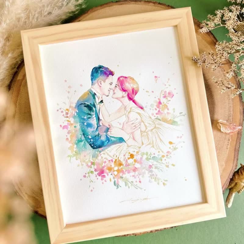 手工英式水彩 | 似颜绘 定制画像 人像画作 结婚礼物 婚礼 定制化 - 订制画像 - 纸 橘色