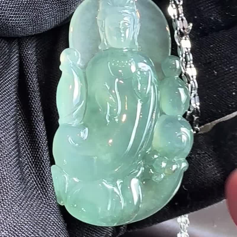 冰玻种翡翠 芙蓉绿翡翠 观音翡翠吊坠 天然缅甸翡翠 A 货 QJ-75 - 项链 - 玉石 