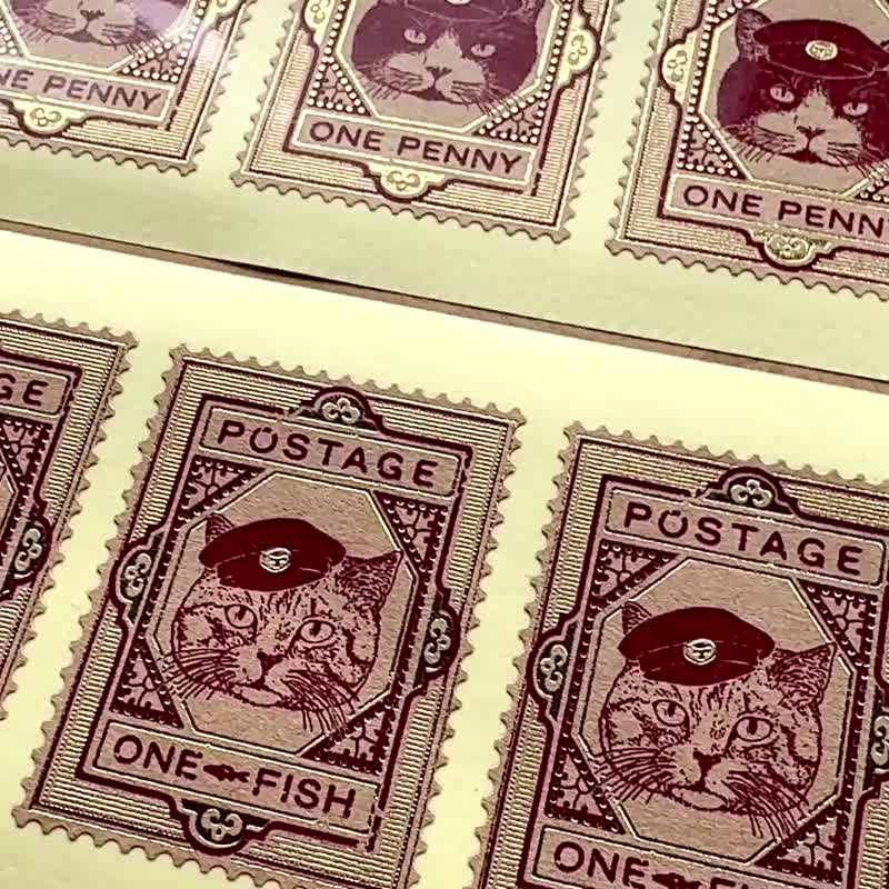 猫咪邮局 仿邮票贴纸 4 款组合 - 贴纸 - 纸 金色