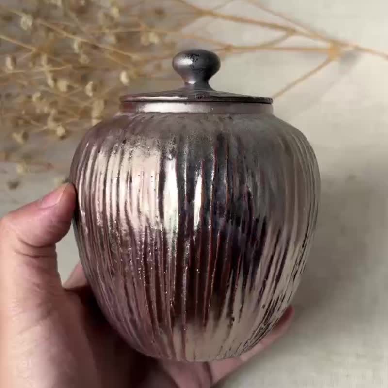 柴烧木纹中茶罐-D - 茶具/茶杯 - 陶 红色