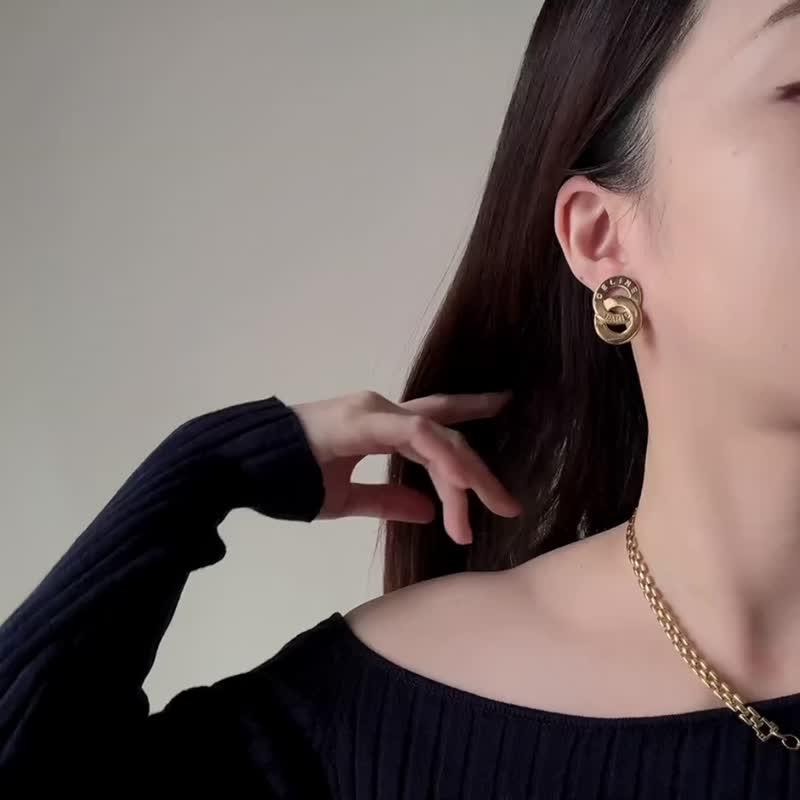 中古正品 Celine 思琳 双环耳夹 耳钉 镀金 礼物 - 耳环/耳夹 - 其他金属 金色