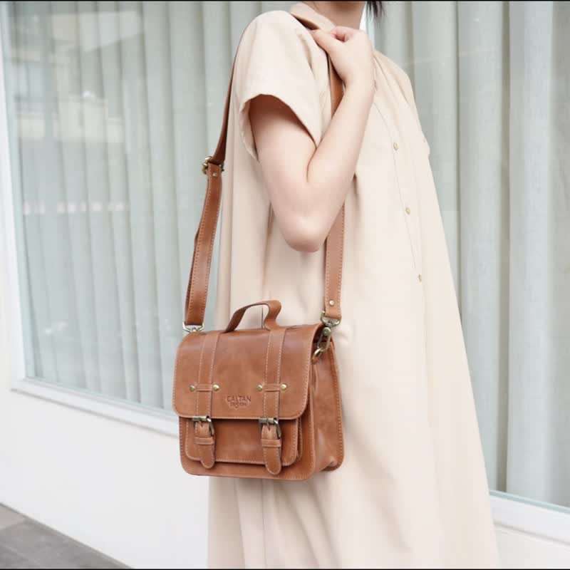 【24hr快速出货】真皮简约手提斜背包- 5428 侧背包 - 侧背包/斜挎包 - 真皮 咖啡色