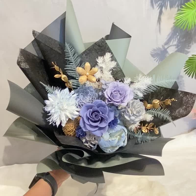不凋永生花束 七夕 情人节 告白 毕业 莫兰迪蓝 - 干燥花/捧花 - 植物．花 蓝色