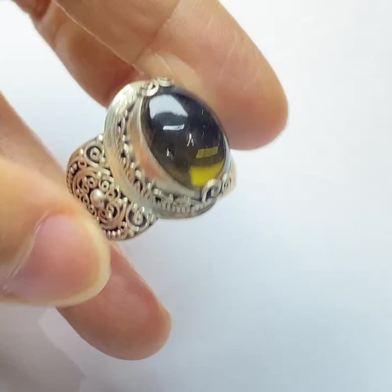 天然 水晶 925纯银 戒指 尼泊尔 手工制 - 戒指 - 水晶 金色