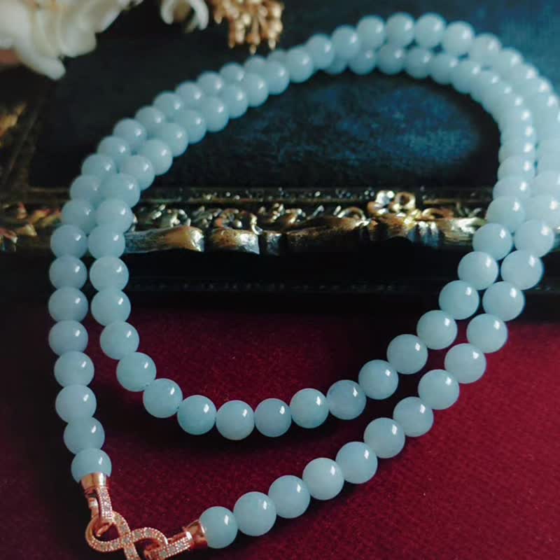 招财•仙气•稀有|马卡龙baby蓝翡珠|缅甸A货翡翠珠串长串项链 - 项链 - 玉石 