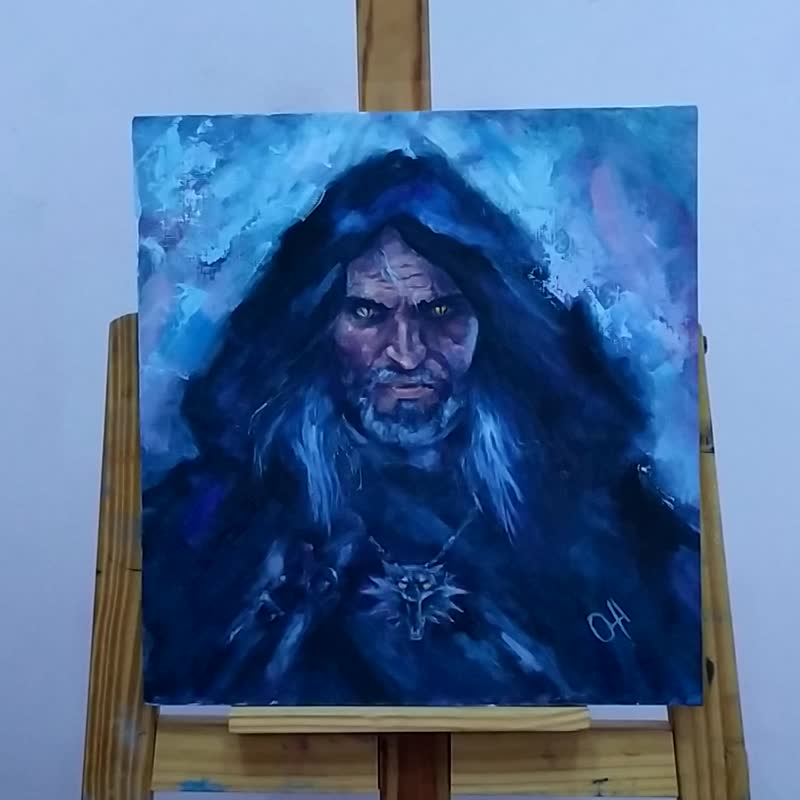 原创油画。猎魔人利维亚的杰洛特。 - 海报/装饰画/版画 - 纸 灰色
