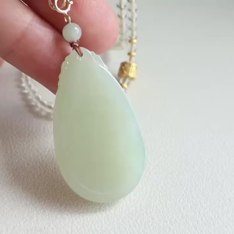 天然和田玉项链晴水水滴无事牌吊坠精工雕琢冰底细腻平安喜乐项链 - 项链 - 玉石 