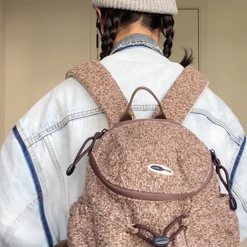 司康木糠系列 秋冬圈毛款 mini迷你后背包 登山徒步双肩背包 棕色 - 后背包/双肩包 - 聚酯纤维 咖啡色
