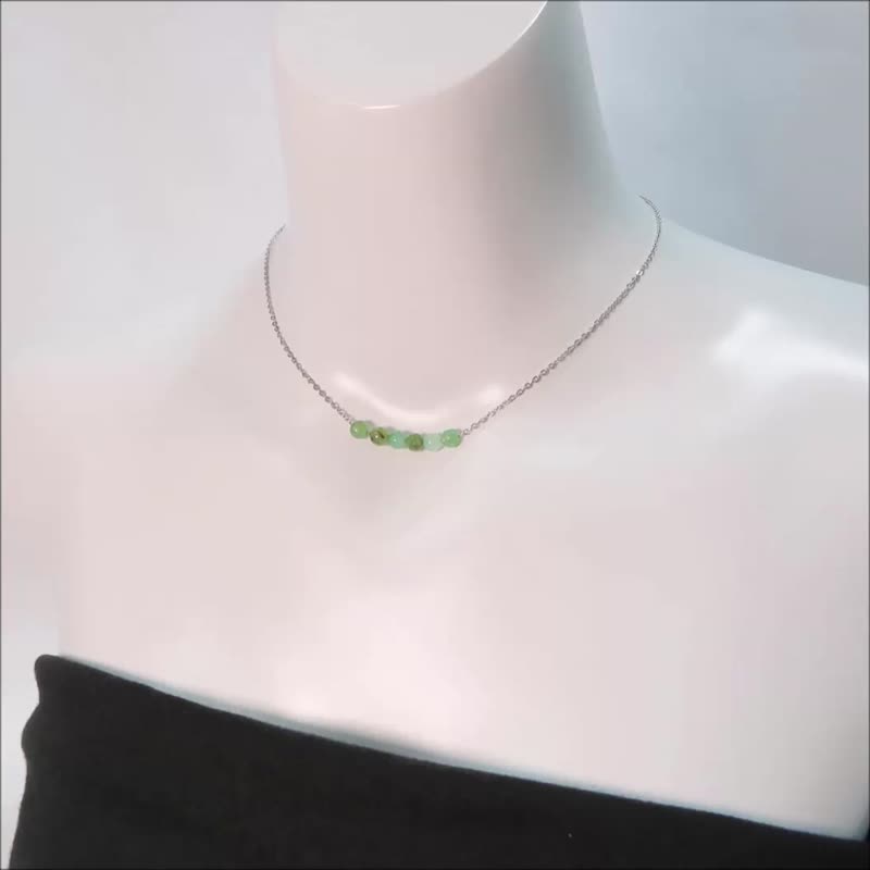 定制化礼物1月至6月诞生石一字链 小圆珠3-4mm钛钢锁骨链 可调式 - 锁骨链 - 半宝石 多色