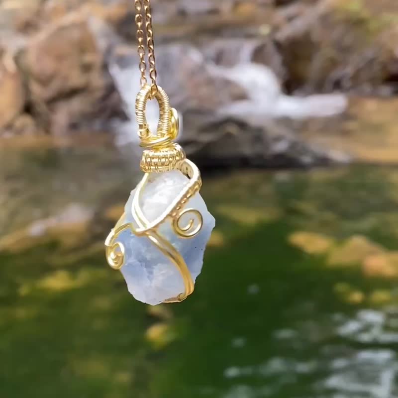 【蓝色方解石】天然原石水晶项链 / 原矿吊饰 - 项链 - 水晶 蓝色