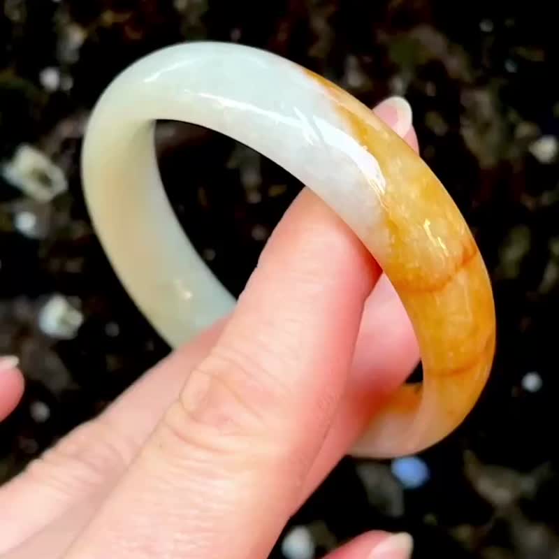 冰种 天然翡翠 缅甸 A玉 玉镯 • 冰飘橘红翡翠贵妃镯 - 手链/手环 - 玉石 橘色