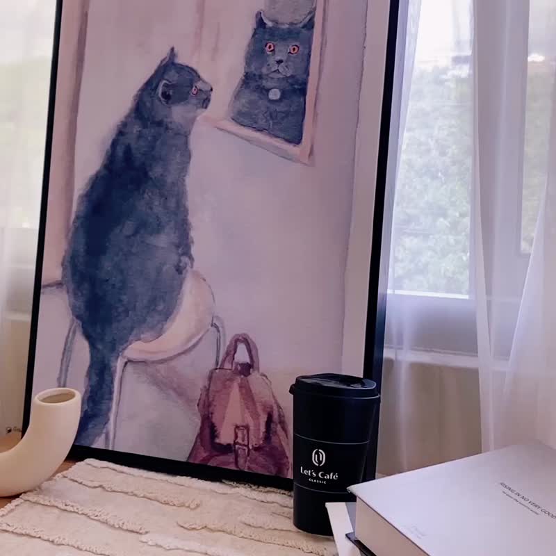 镜子里的猫与猫 - 文青疗愈感猫咪插画挂画/宠物挂画/catitem2026 - 海报/装饰画/版画 - 棉 灰色