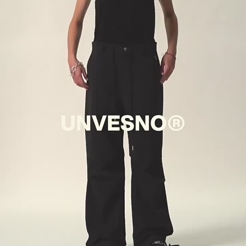 Unvesno (UN) 打褶皱抽绳降落伞裤可调节束脚防水长裤 TR-3181 - 中性连帽卫衣/T 恤 - 棉 黑色