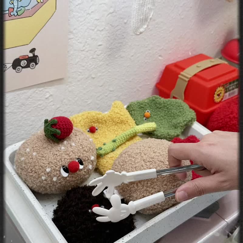好吃无限 原创手工毛绒汉堡包玩偶杯垫镜子手作汉堡包生日礼物 - 玩偶/公仔 - 其他材质 红色