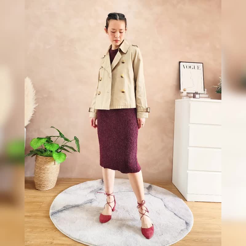 卡其短版风衣外套【日本古董衣】永续是最奢华的精品 - 女装西装外套/风衣 - 棉 卡其色