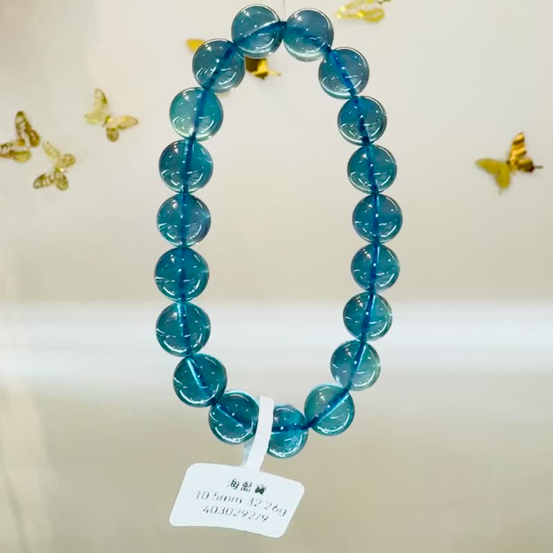 小精品浓色海蓝海蓝宝水晶10.5mm32.26g平衡情绪减缓压力提高沟通 - 手链/手环 - 水晶 蓝色