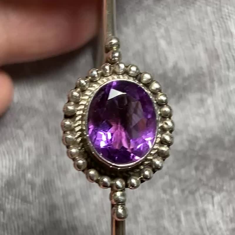 天然 紫水晶 手环 尼泊尔 手工制 925纯银 - 手链/手环 - 水晶 紫色