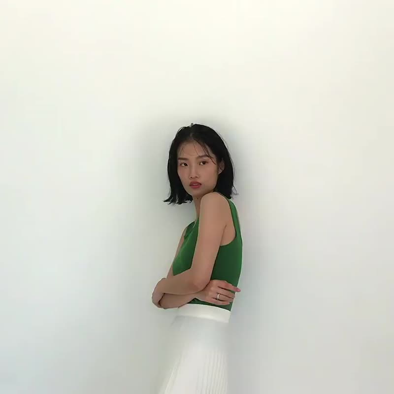 奶白色 风的幻彩 日本进口醋酸棉质 两穿针织方领背心 内搭小可爱 - 女装背心 - 棉 白色