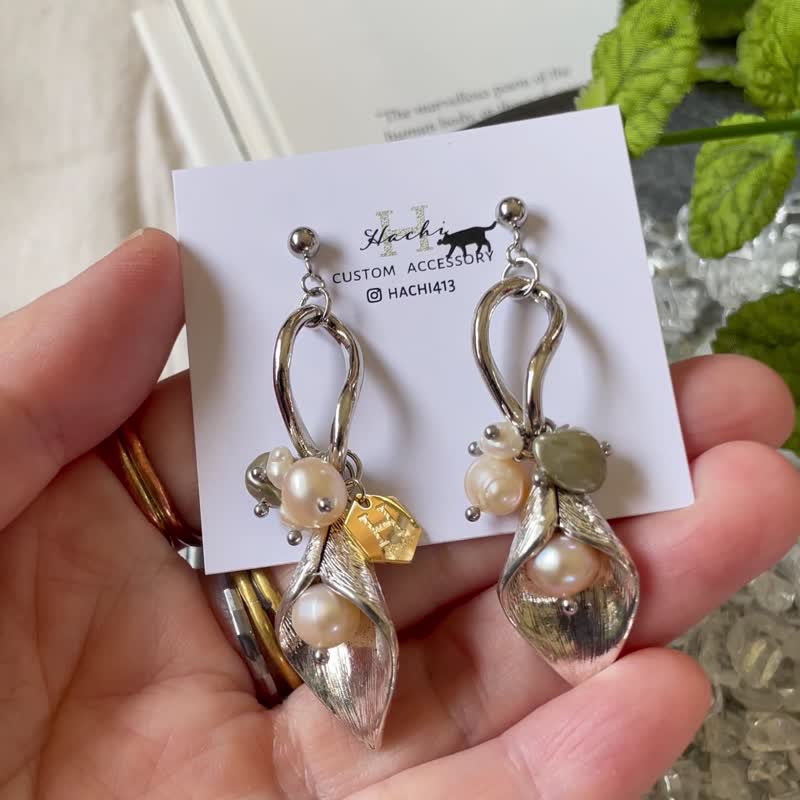 珍珠 花朵饰品 - 耳环/耳夹 - 珍珠 银色