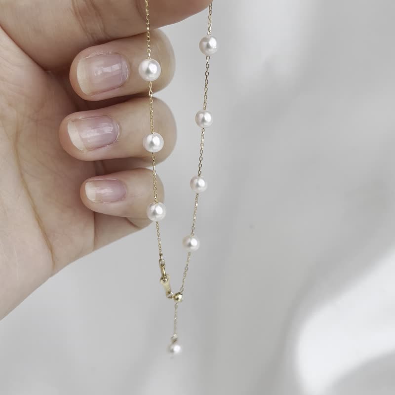 日本直送 akoya珍珠满天星手链 18k黄金 天然海水珍珠 情人节礼物 - 手链/手环 - 珍珠 白色