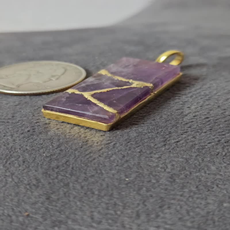 金缮紫水晶项链 22K镀金纯银 日本艺术珠宝 - 项链 - 半宝石 