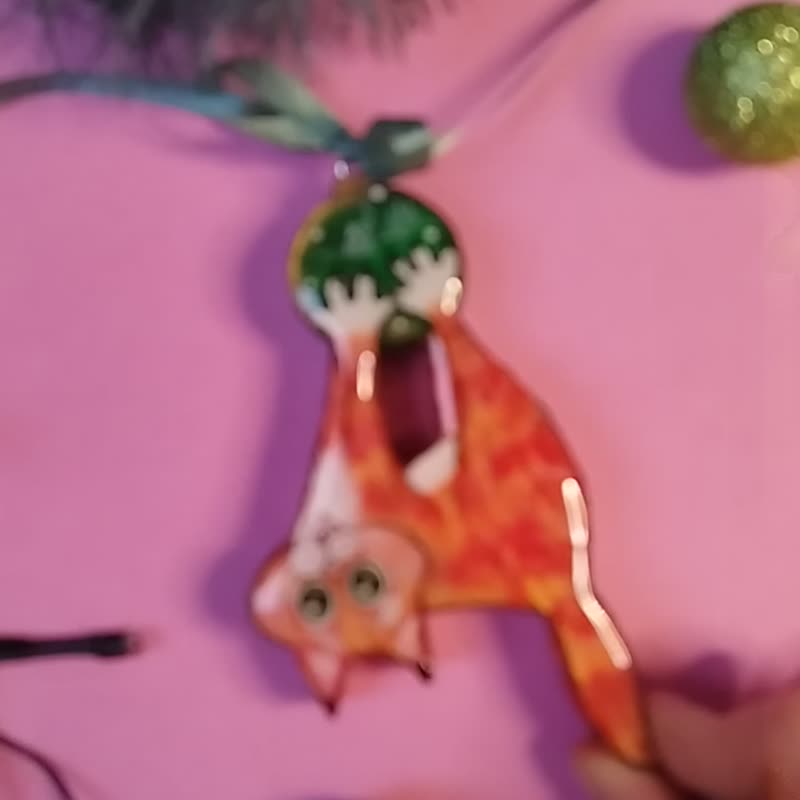 木制红猫装饰品 - 玩具 - 木头 橘色