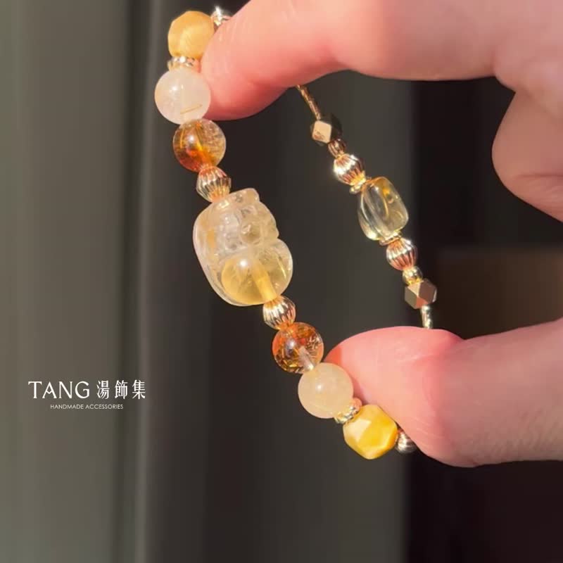 大亨小传。黄水晶貔貅 黄金阿赛 金发晶 黄虎眼。招财开运 生意缘 - 手链/手环 - 水晶 黄色