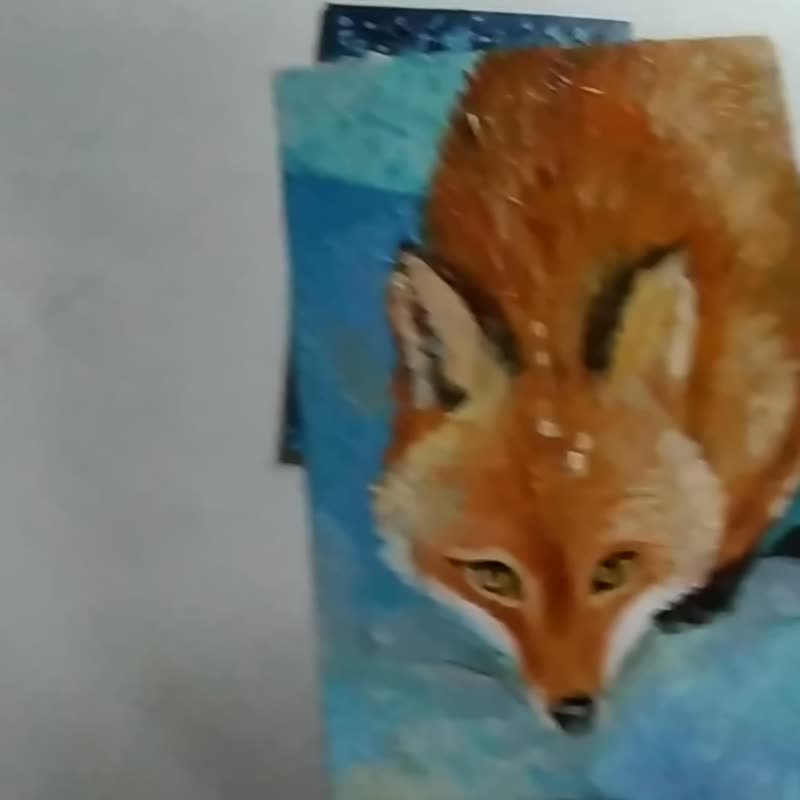狐狸画红色动物原创艺术雪 3 件套画 10 x 15 厘米 - 海报/装饰画/版画 - 其他材质 橘色