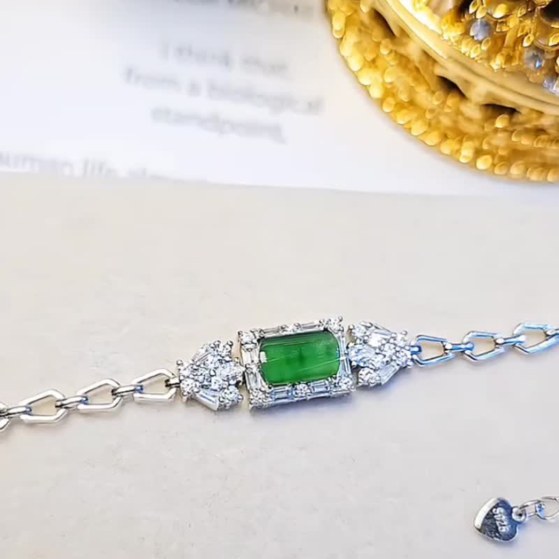 招财|飘花灯管|A货翡翠冰玻绿灯管8.8mm纯银镀18k豪华手链 - 手链/手环 - 玉石 