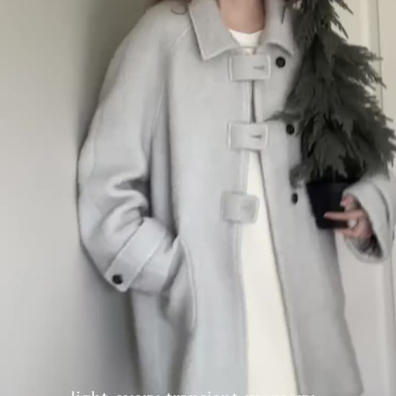 收藏一个冬天 羊毛复古方块扣 中长款呢大衣外套 - 女装西装外套/风衣 - 其他材质 多色