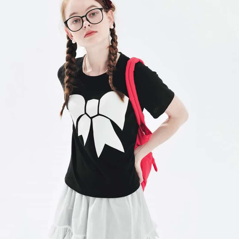 黑白拼接假两件半身裙 / 裙子 - 裙子 - 棉．麻 黑色