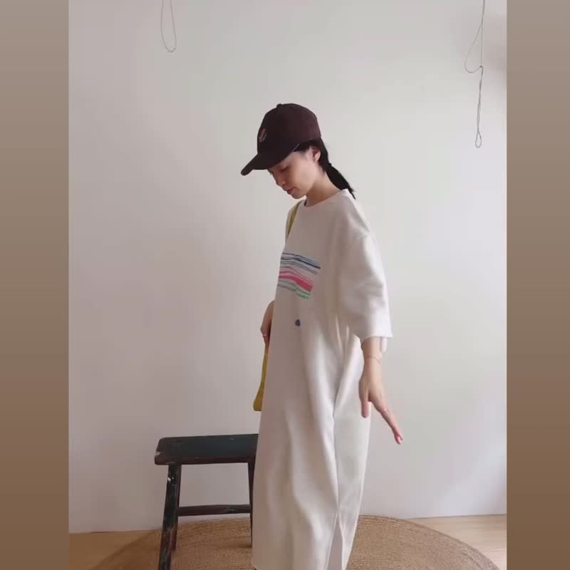 宽宽版型不修边印花纯棉七分袖 小狗印花 圈圈小猫 漂亮山棱 - 女装上衣 - 棉．麻 