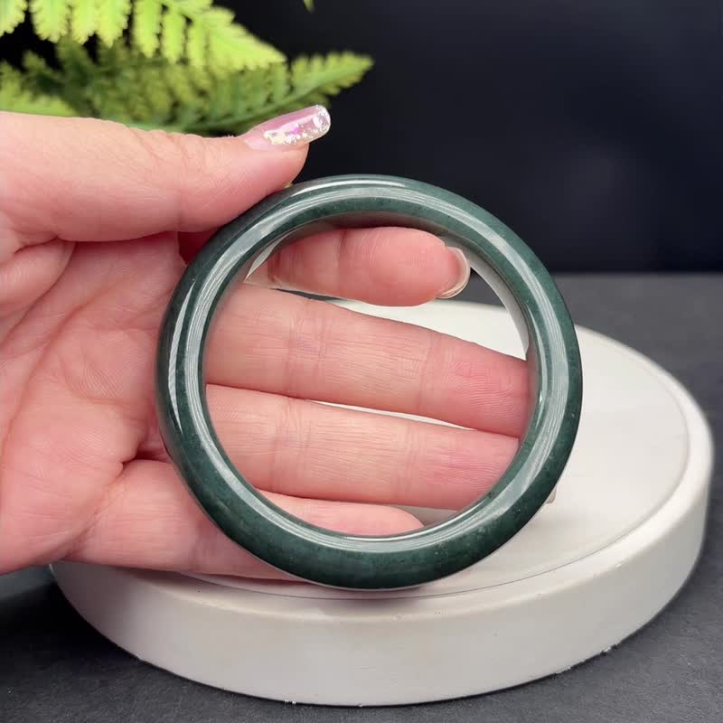 和田玉手镯 55MM 深色且末蓝调油润玉手环 附证书 顺遂和谐贵气 - 手链/手环 - 玉石 