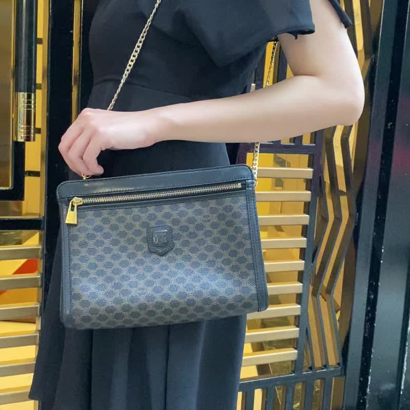 中古包Celine赛琳│黑色老花│斜背包│单肩包│侧背包│S Size - 侧背包/斜挎包 - 真皮 黑色