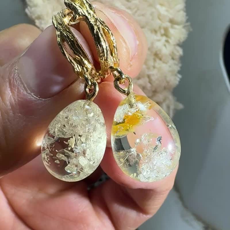 透明琥珀亮片耳环 手工制作 波罗的海宝石首饰 馈赠她的礼物乌克 - 耳环/耳夹 - 半宝石 金色