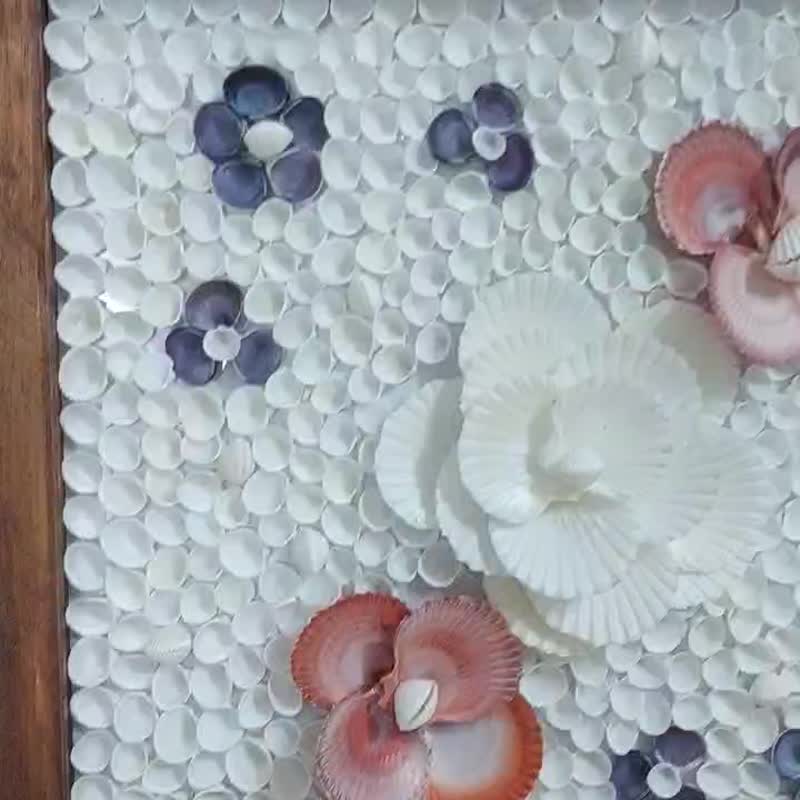 手工 3D 花卉壁挂艺术－贝壳浮雕艺术作品 - 墙贴/壁贴 - 木头 多色
