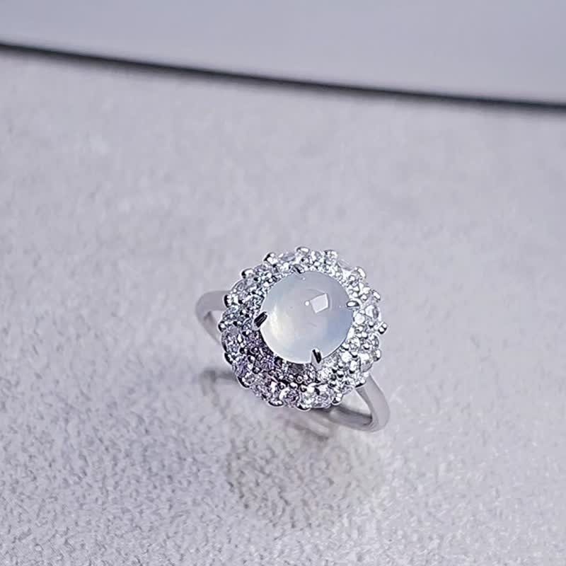 幸福•净化•吉祥•事业|莫西沙冰玻放光白翡|缅甸翡翠纯银戒指 - 戒指 - 玉石 