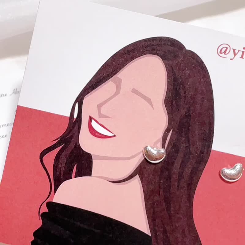 yitiart 爱心耳钉针式耳环 似颜绘 情人节礼物 约会穿搭 - 耳环/耳夹 - 其他金属 银色