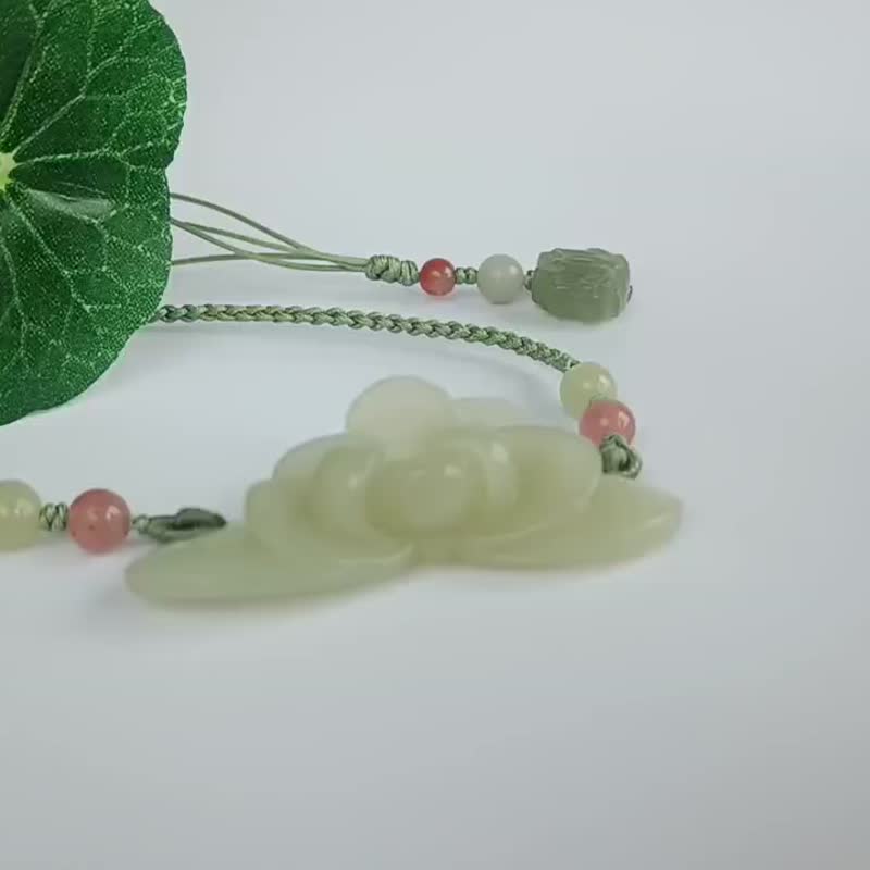 【濯莲】天然和田玉晴水玉璜莲花项链 - 项链 - 玉石 