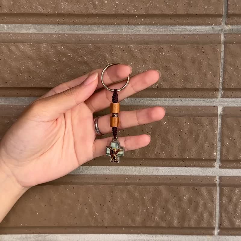 大天使米迦勒十字架 天主教独特手工製作 橄榄木饰品礼物 8270002 - 吊饰 - 木头 咖啡色