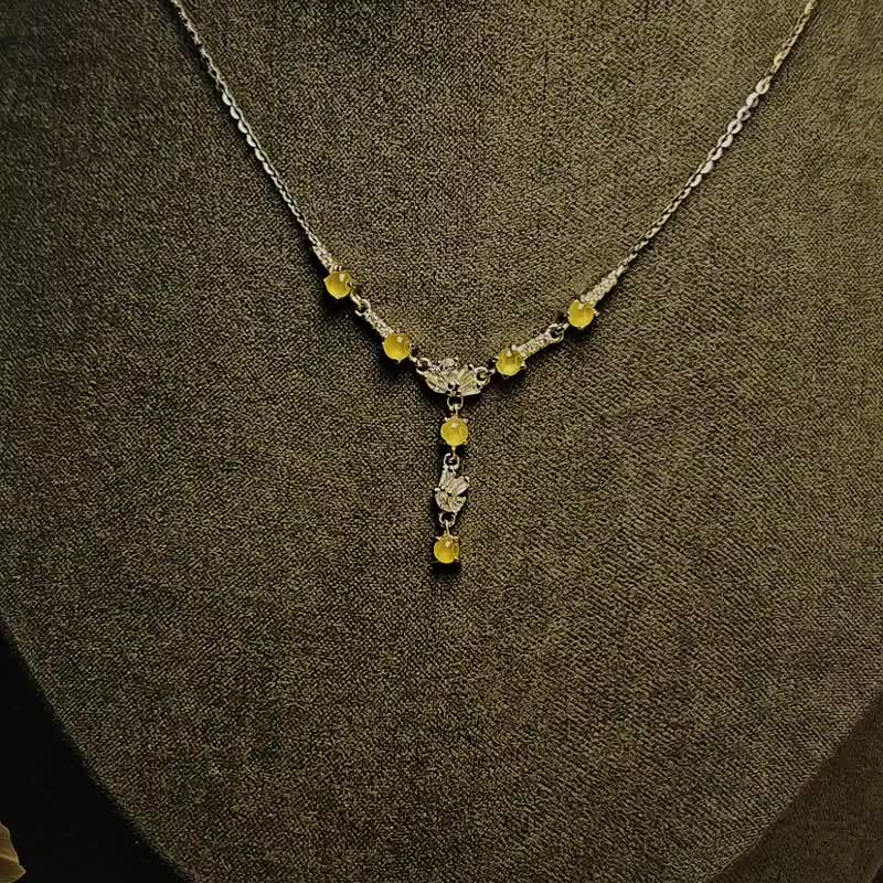 福利 招财|法式浪漫|A货翡翠冰玻黄翡起刚蛋面3.5mm纯银精致项链 - 项链 - 玉石 