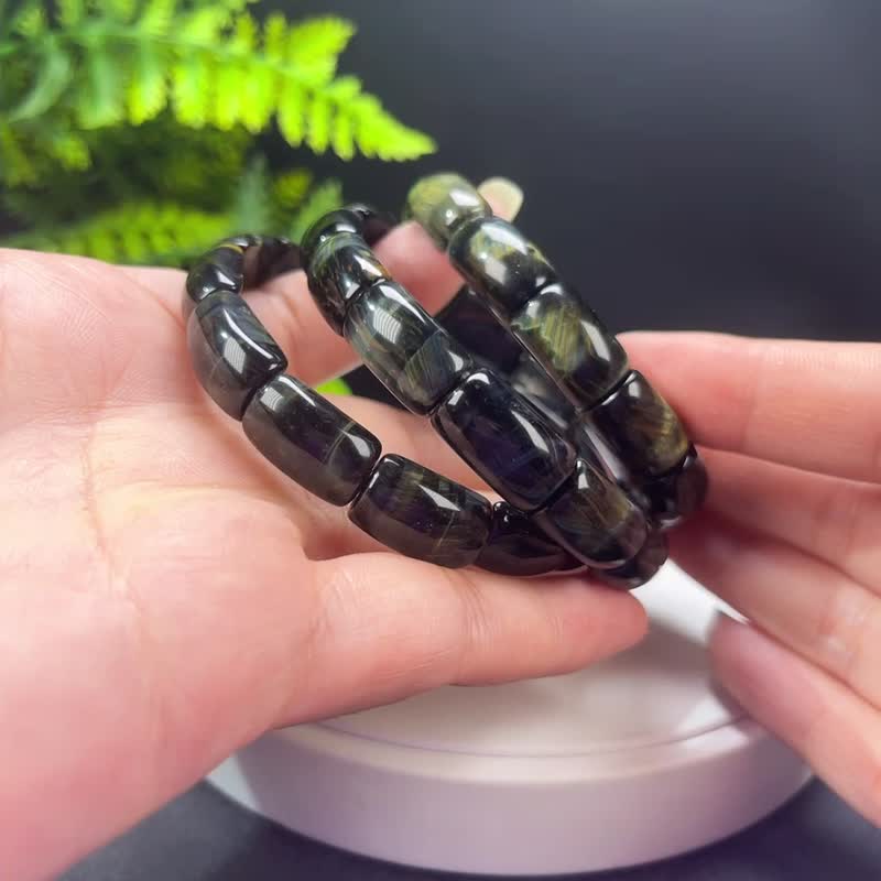 梦幻精品天然虎眼石手排 10mm 蓝黄虎晴石手链 男女单圈 招财平安 - 手链/手环 - 半宝石 