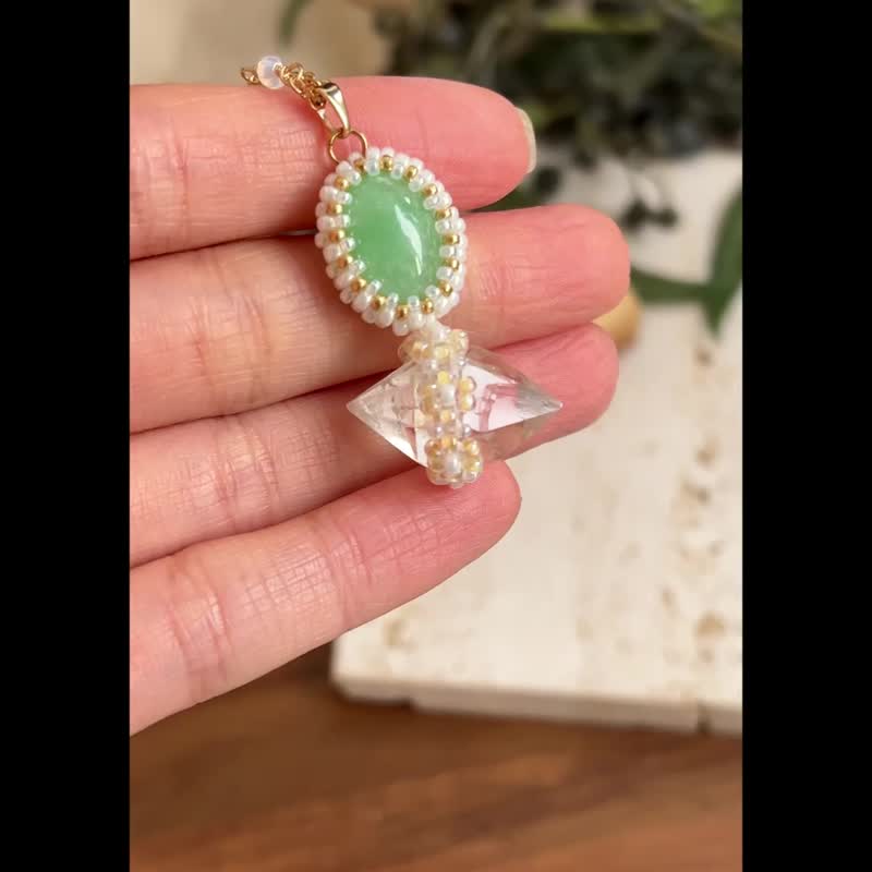 澳洲玉 白水晶 串珠吊坠 配 宝石锁骨链 - 项链 - 半宝石 绿色