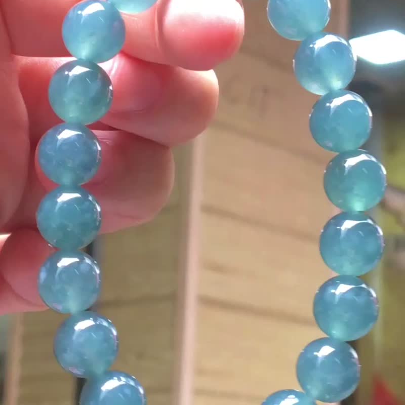 天然翡翠 缅甸 A玉 玉珠 玉链 手链 • 冰种宝蓝飘花翡翠手串 - 手链/手环 - 玉石 蓝色