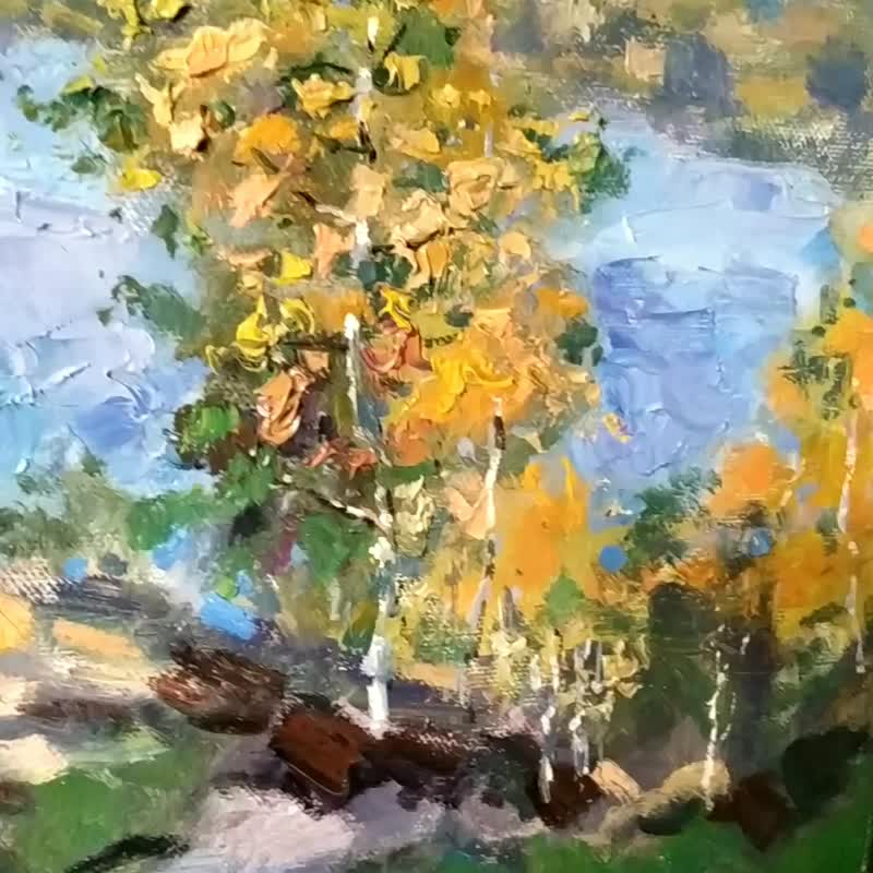 秋季绘画湖泊风景桦木艺术品自然树木印象派艺术 - 海报/装饰画/版画 - 其他材质 多色