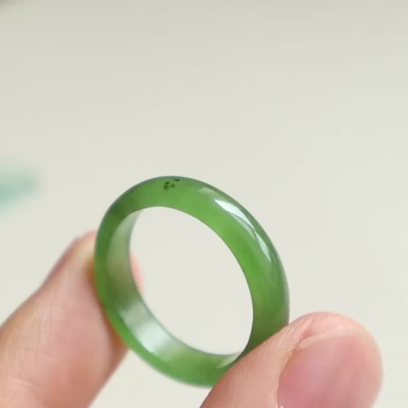 天然和田玉指环戒指碧玉戒指纯手工雕刻料子细腻油润内径19mm - 戒指 - 玉石 