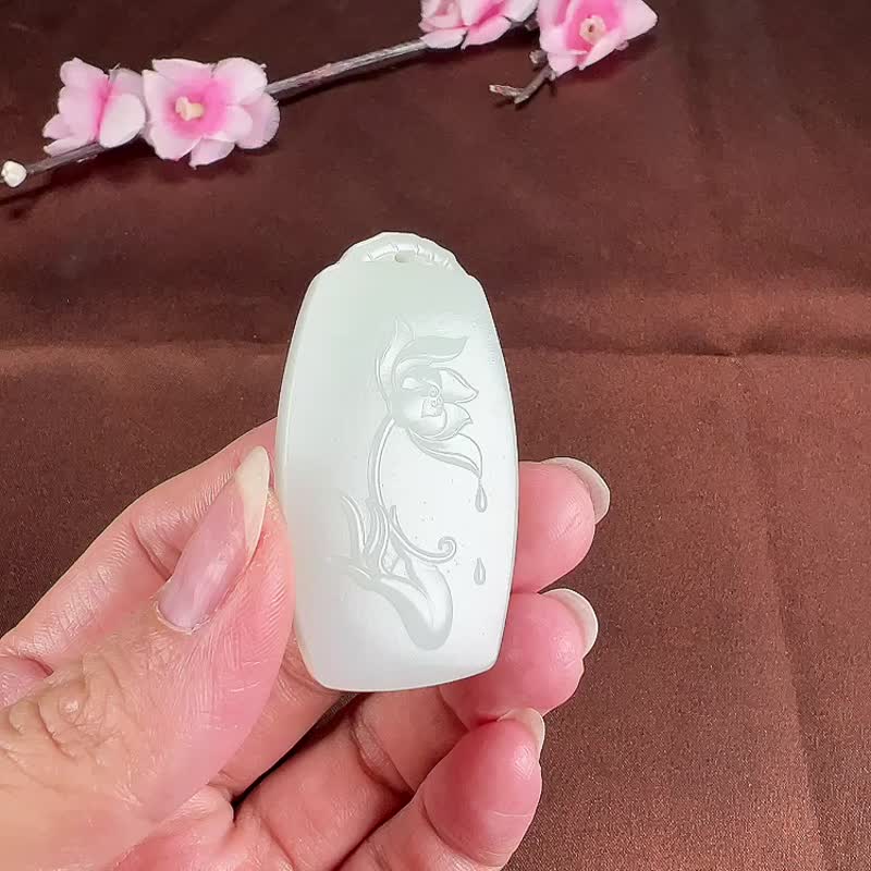 秒杀价 天然新疆和田玉羊脂玉佛手莲花吊坠 - 吊饰 - 玉石 